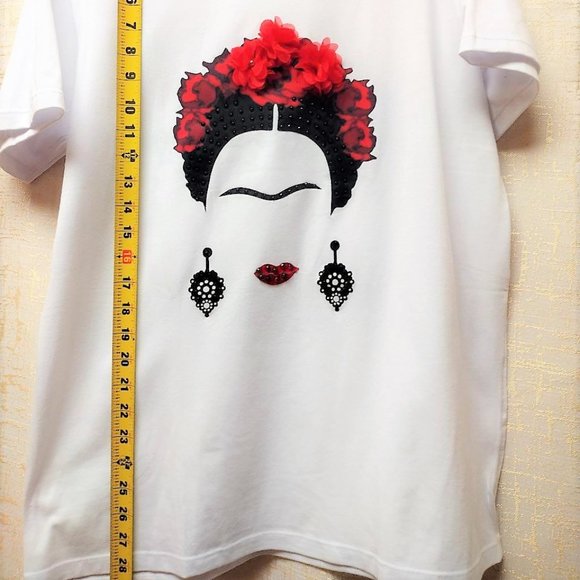 FRIDA Rhinestone XL, Bling Tee, Exclusive. Handmade. WHITE - Picture 8 of 8